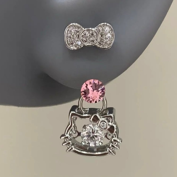 Sparkling Kitty Cat Horseshoe Hoop Earrings
