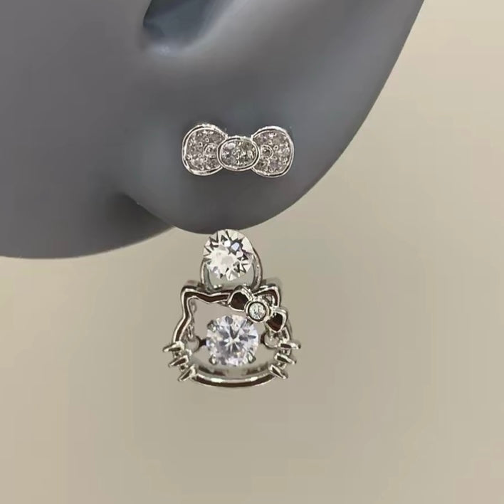 Sparkling Kitty Cat Horseshoe Hoop Earrings