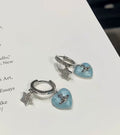 Blue Heart Saturn Pendant Earrings