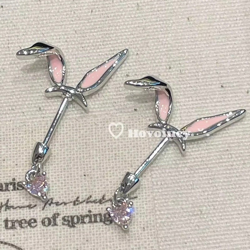 Ear Rabbit Heart-Shaped Devil Studs