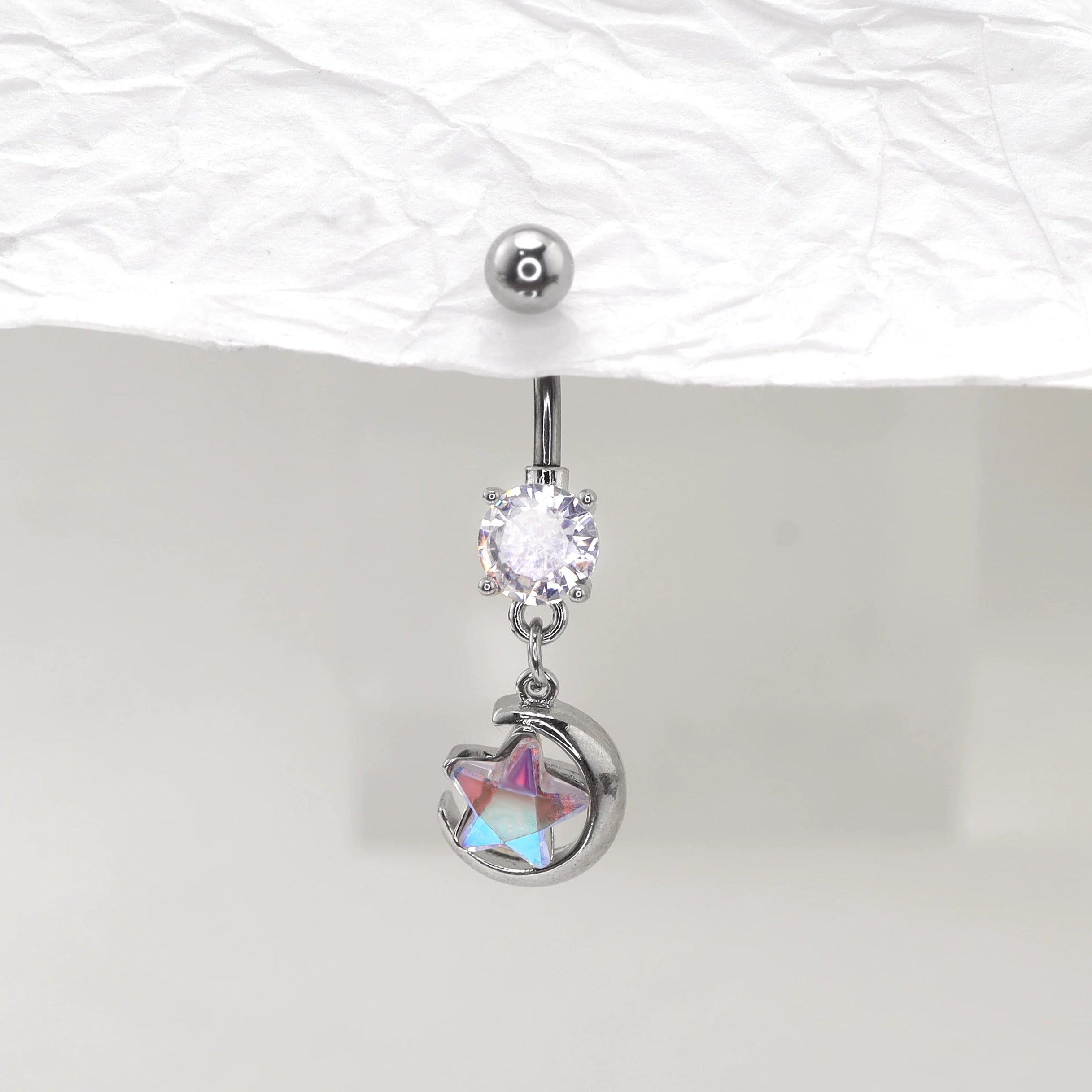 Five-Pointed Star and Moon Belly Stud