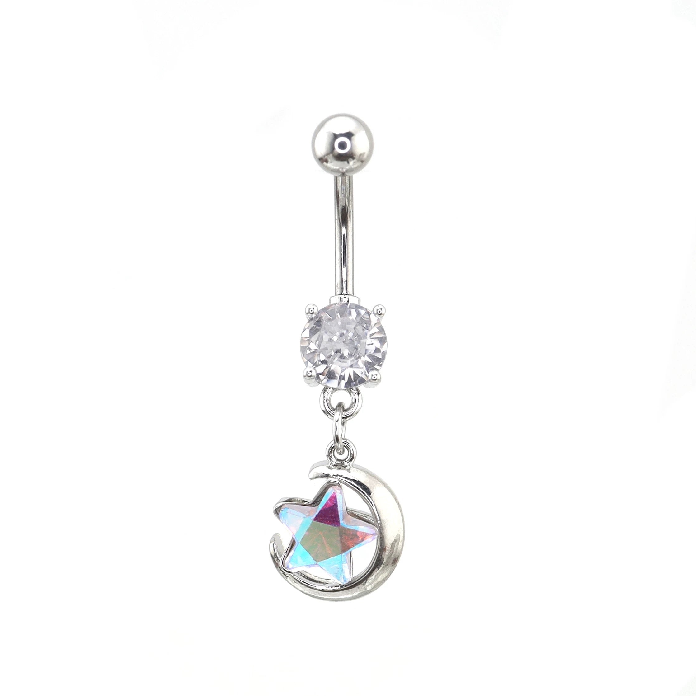 Five-Pointed Star and Moon Belly Stud